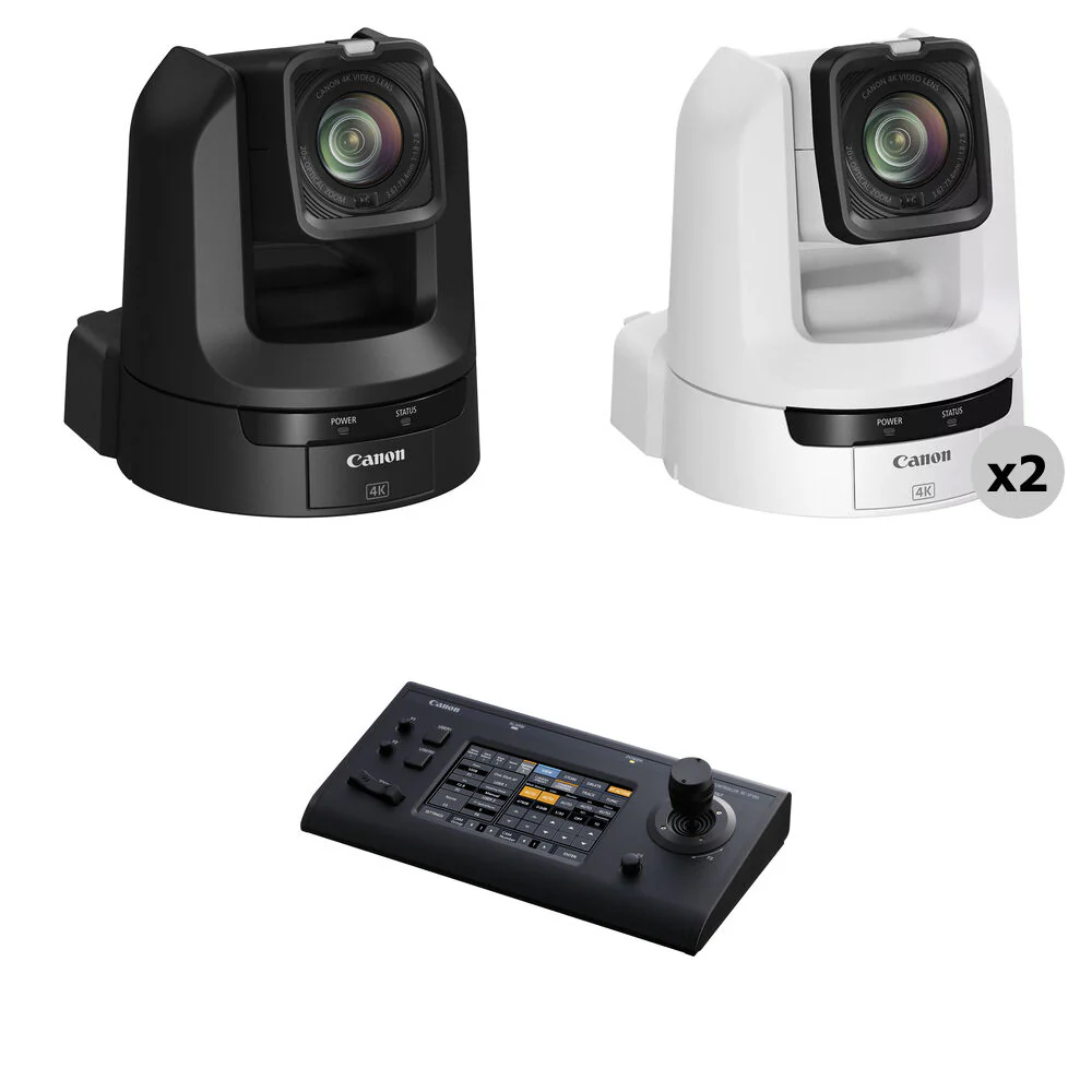 Canon CR-N300 4K NDI 20x Zoom PTZ 3-Camera Kit with Touchscreen Controller (1 x Black, 2 x White)