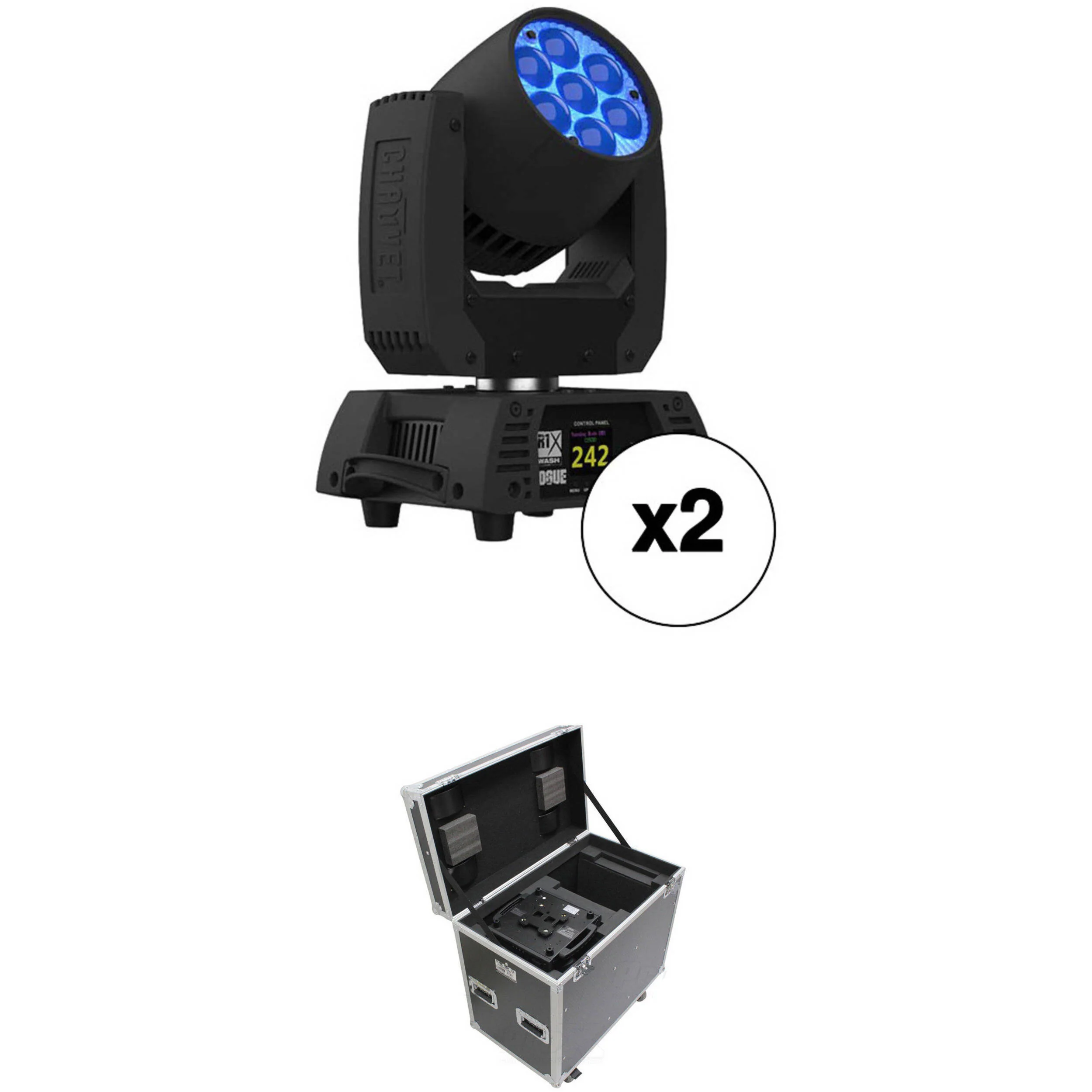 CHAUVET Professional Rogue R1X Wash RGBW LED Moving Head Kit with Flight Case (2-Pack)