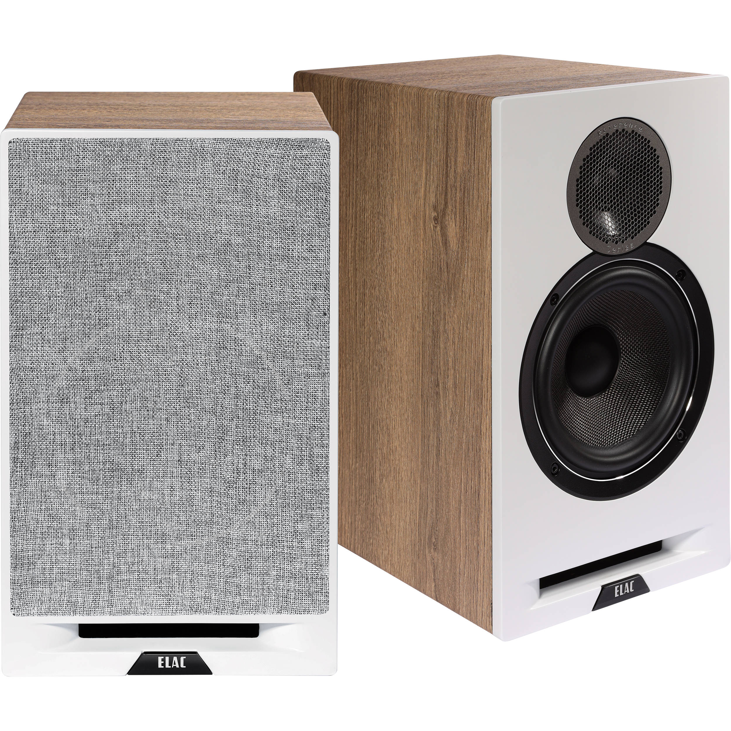 ELAC Debut Reference Two-Way Bookshelf Speaker (Pair, White Baffle, Oak Cabinet)