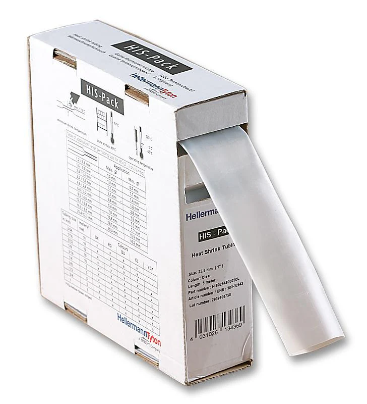 HELLERMANNTYTON 300-32543 Heat Shrink Tubing, HIS-PACK Dispenser, 25.4 mm, 0.999 ", 2:1, Transparent, 16.4 ft, 5 m