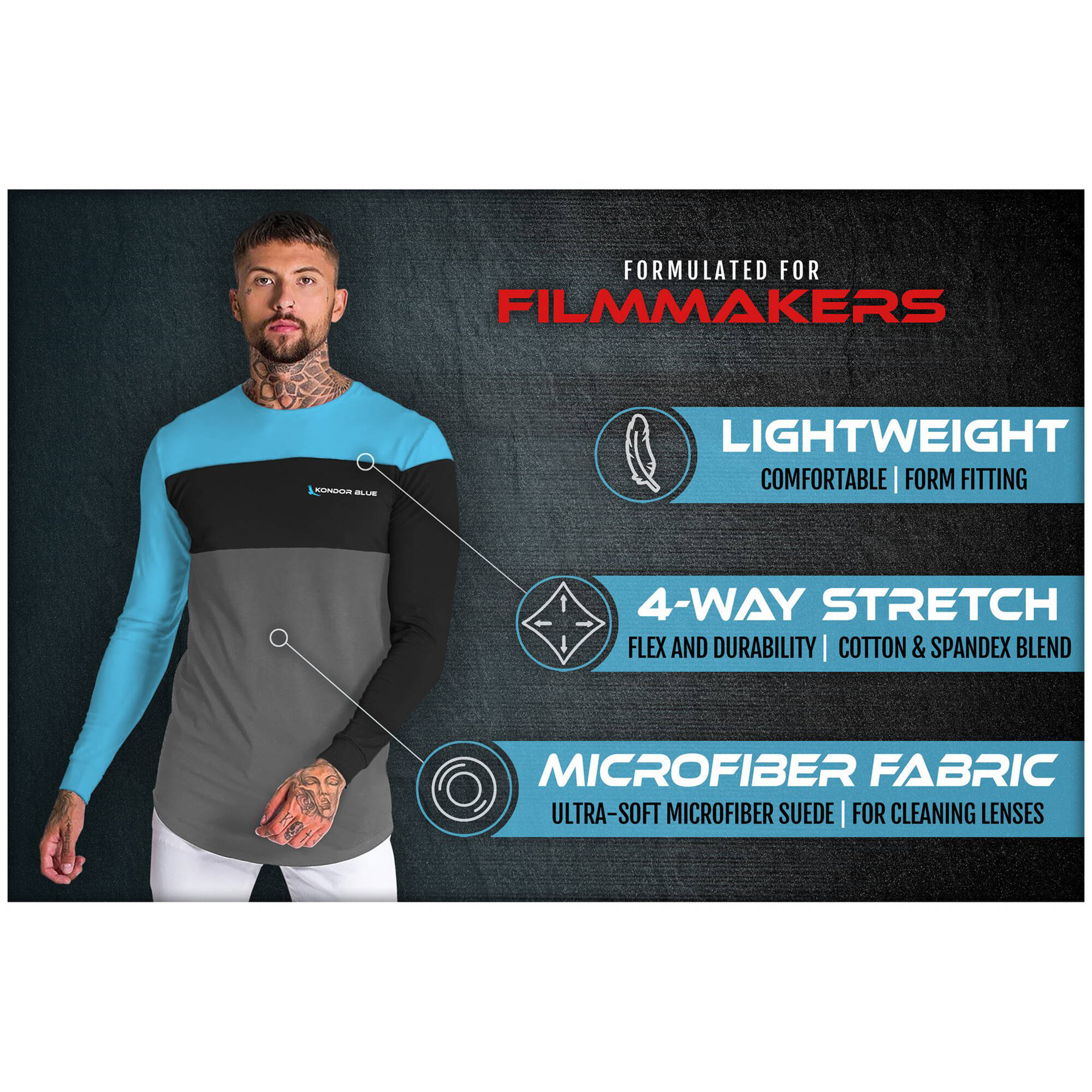 Kondor Blue Long Sleeve TriColor Lens Cleaning T-Shirt (3XL) - Image 3