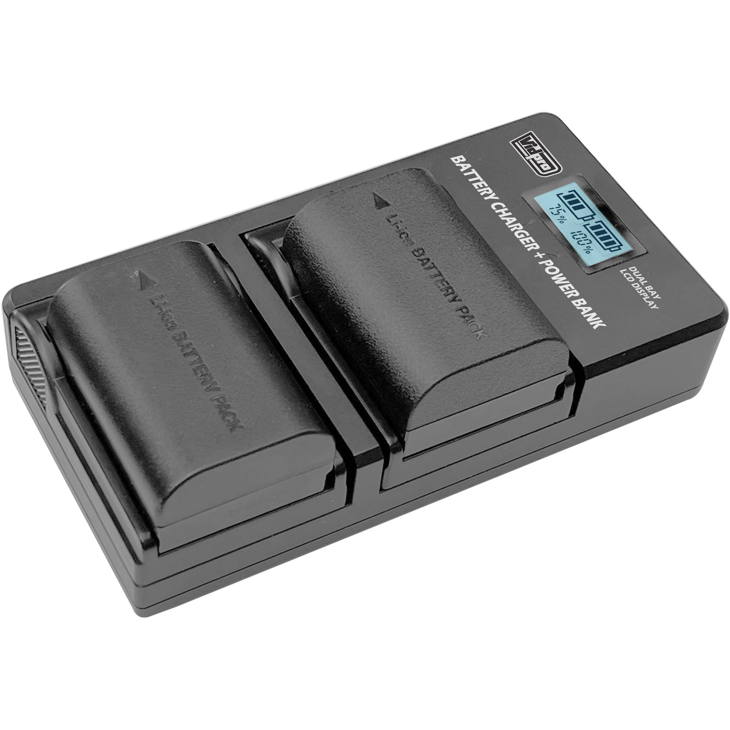 Vidpro VDL-66 Dual Bay LCD Charger with Power Bank for Panasonic DMW-BLC12 and BLE9 - Image 4